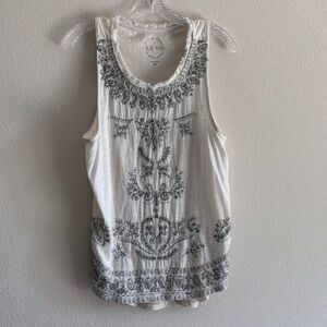 Lucky Brand Women's Embroidered Tank Top SZ M Ivory